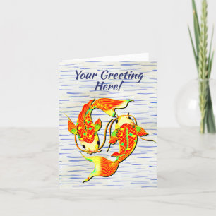 Koi Carp Fish Orange Green on Greeting / Letterpress Thank You Card