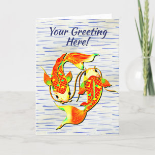 Koi Carp Fish Orange Green on   Letterpress Thank You Card