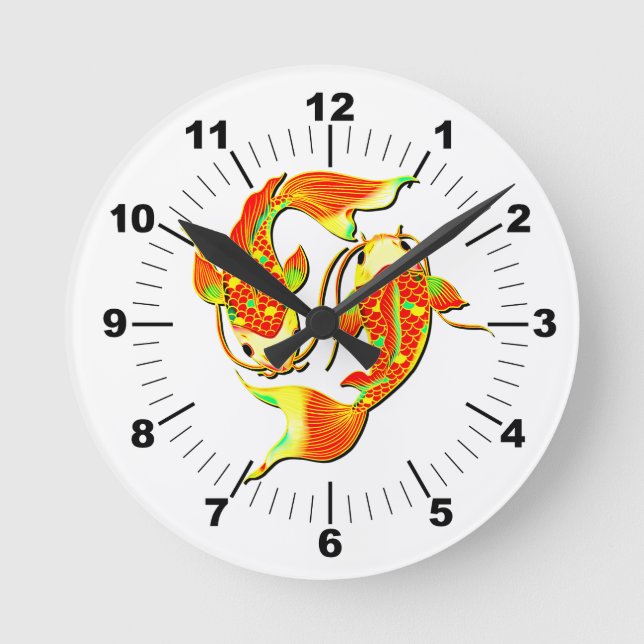 Koi Carp Fish Orange Green on Round Clock (Front)