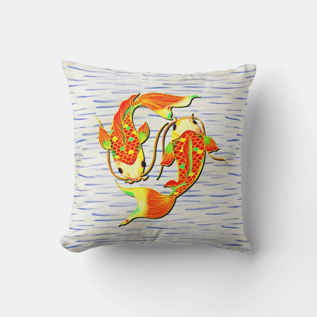 Koi Carp Fish Orange Green on Water background Throw Pillow (Front)