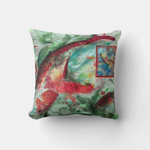 Koi Carp Fish Painting by Alexandra Cook Throw Pillow