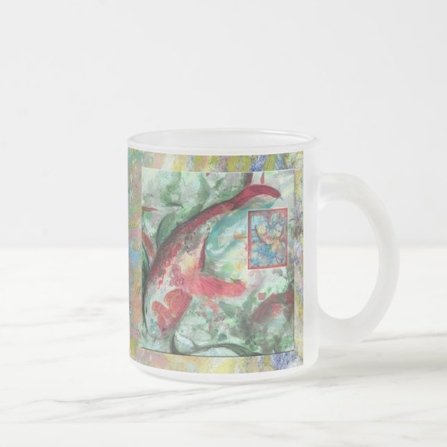 Koi Carp Fish Painting Frosted Glass Coffee Mug (Right)