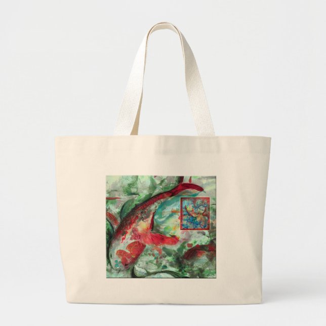 Koi Carp Fish Painting Large Tote Bag (Front)