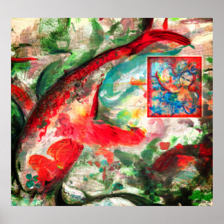 Koi Carp Fish Painting Poster