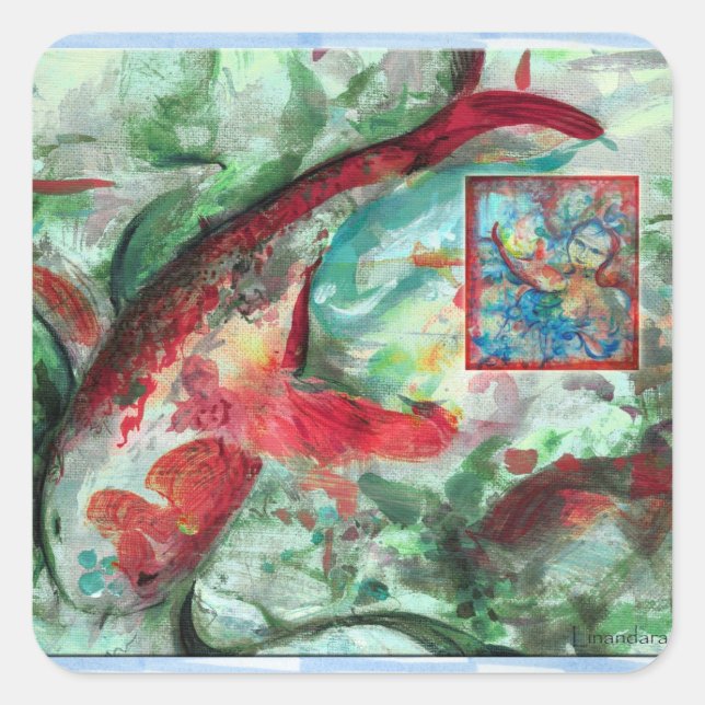 Koi Carp Fish Painting Square Sticker (Front)