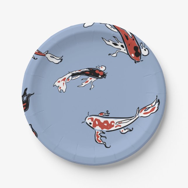 Koi Carp Fish Pattern Paper Plates (Front)