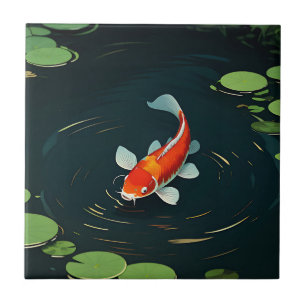 Koi Carp Lotus Pond Serenity Ceramic Tile