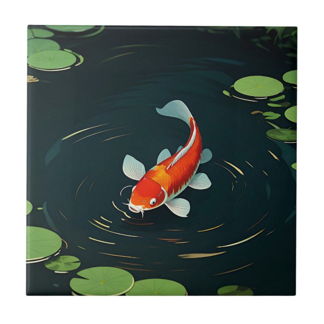 Koi Carp Lotus Pond Serenity Ceramic Tile (Front)