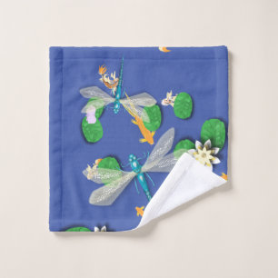 Koi Carp, Water Lily and Blue Dragonflies Wash Cloth