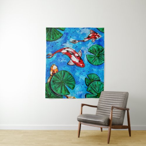 Koi Carps and Water Lilies Tapestry