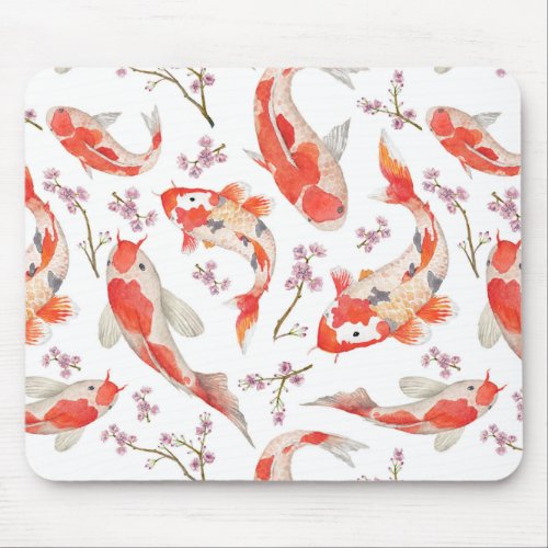 Koi Cherry Blossom Pattern Mouse Pad