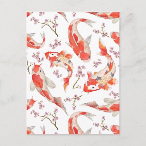 Koi Cherry Blossom Pattern Postcard