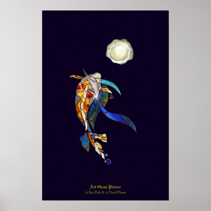 Koi Fish & A Pearl Planet in Universe Wallpaper Poster