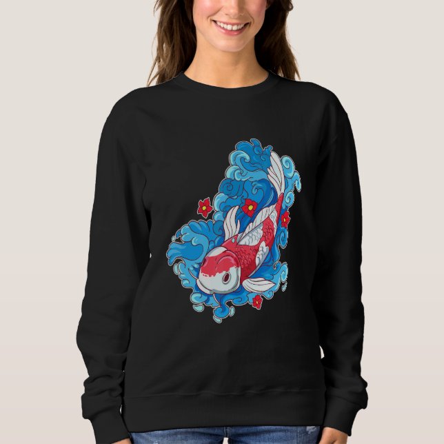 Koi Fish And Flowers Japanese Carp Sweatshirt (Front)