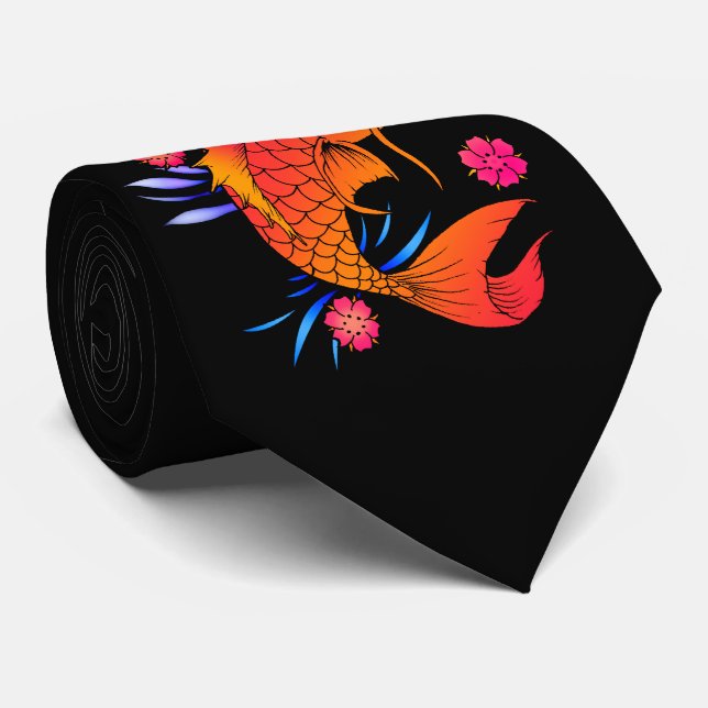 koi fish and flowers neck tie (Rolled)