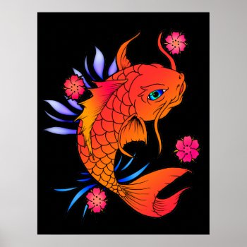 Koi Fish And Flowers Poster by thatcrazyredhead at Zazzle