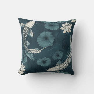 Koi Fish and Lotus Garden Throw Pillow