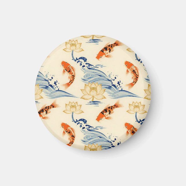 Koi Fish and Lotus Seamless Pattern Magnet (Front)
