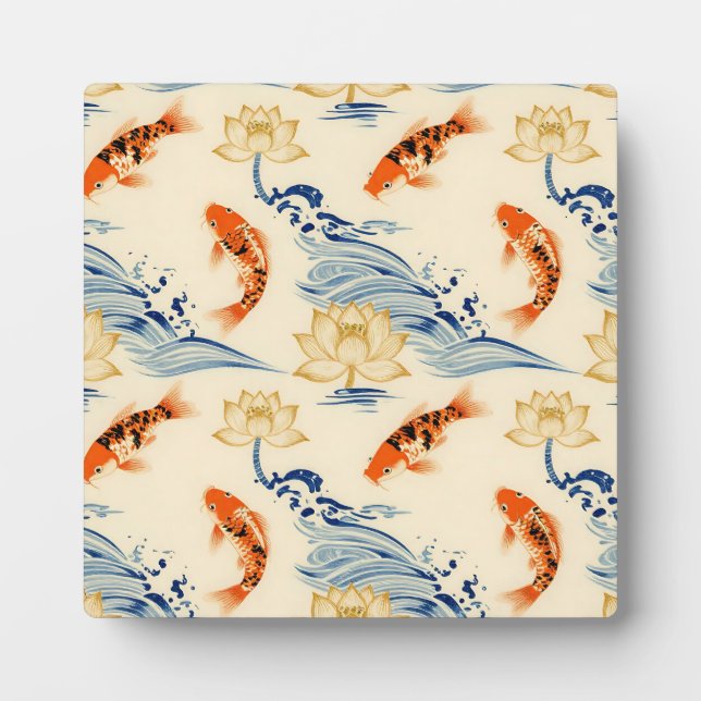 Koi Fish and Lotus Seamless Pattern Plaque (Front)