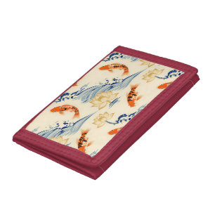 Koi Fish and Lotus Seamless Pattern Trifold Wallet