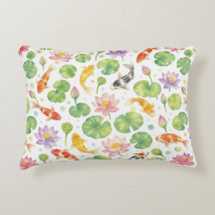 Koi fish and lotus watercolor accent pillow