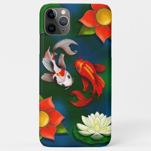 Koi fish and White Lotus Lily Pad Pond iPhone 11 Pro Max Case
