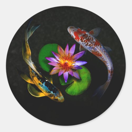 Koi Fish around Lotus Flower in a Zen Pond Classic Round Sticker