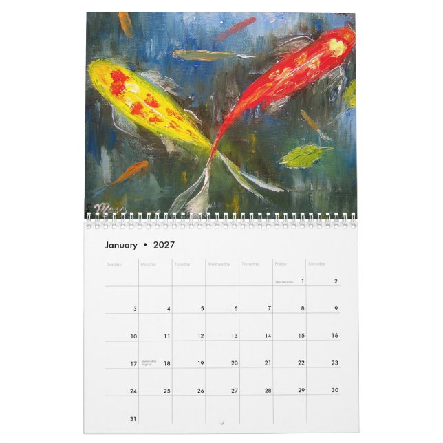 Koi Fish Art Calendar (Jan 2027)