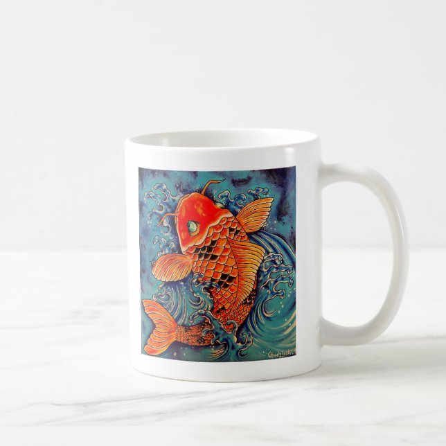 "Koi Fish" Art Orange Koi in Blue Water Coffee Mug (Right)
