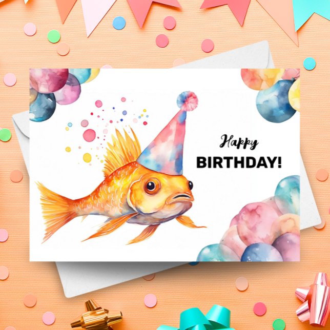 Koi Fish Balloons and Party Hat Goldfish Birthday  Card (Creator Uploaded)