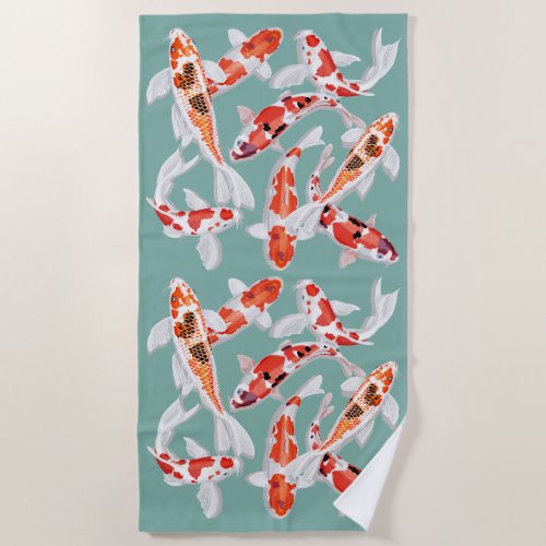 Koi fish beach towel