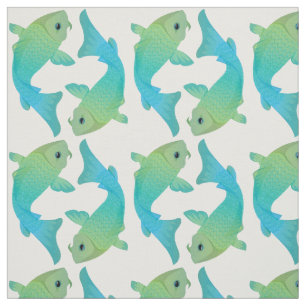 Koi Fish Blue and Green Pisces Pattern Fabric