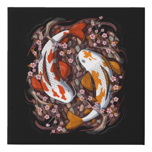 Koi Fish Cherry Blossom Faux Canvas Print