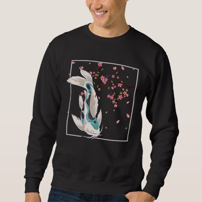 Koi Fish Cherry Blossom Japanese Carp Fishfarming Sweatshirt (Front)