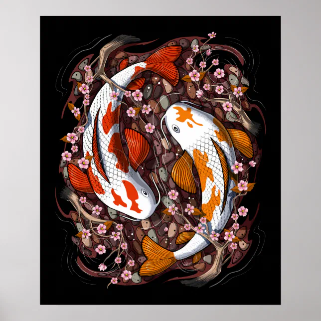 Koi Fish Cherry Blossom Poster | Zazzle