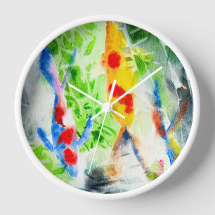 Koi fish colorful watercolor art clock