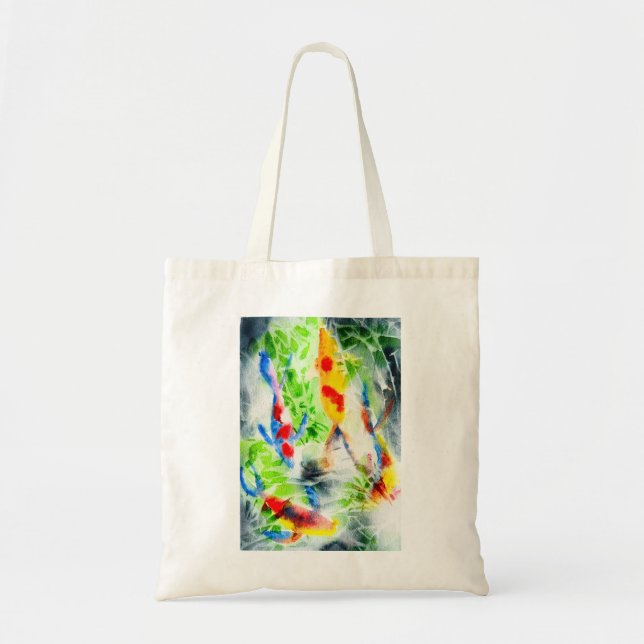 Koi fish colorful watercolor art tote bag (Front)