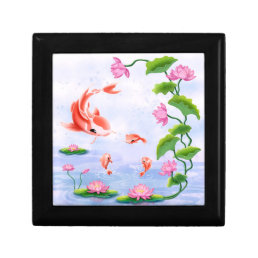 Koi Fish Cute Japanese Pond with Pink Water Lilies Gift Box