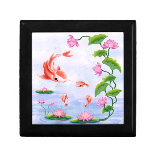 Koi Fish Cute Japanese Pond with Pink Water Lilies Gift Box