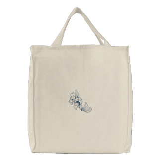 Koi fish embroidered reusable canvas tote bag