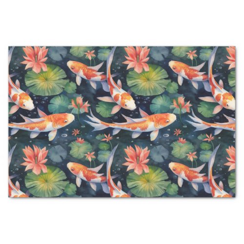 Koi Fish Green Lily Pads Pond Decoupage Tissue Paper