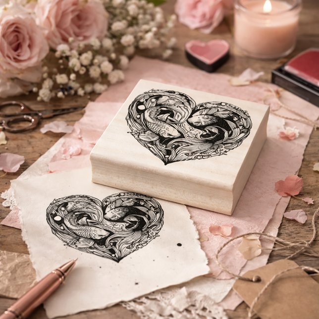 Koi Fish Heart Design for Romantic Craft Projects Rubber Stamp (Creator Uploaded)