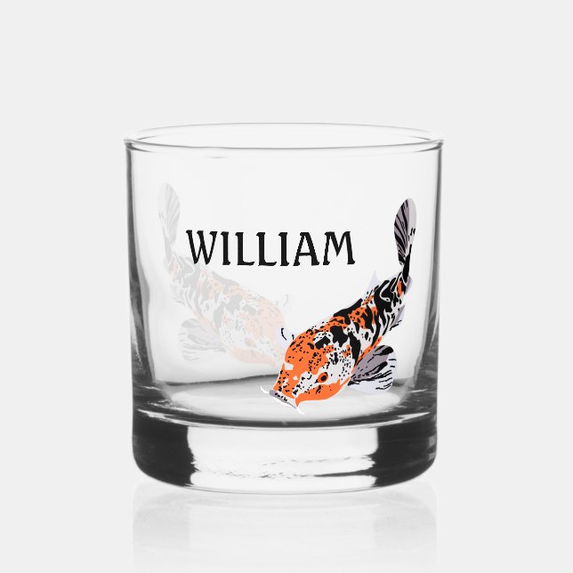 Koi Fish Illustration in Orange Personalized Whiskey Glass (Front)