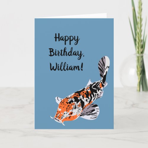 Koi Fish Illustration Orange and Blue Birthday Card