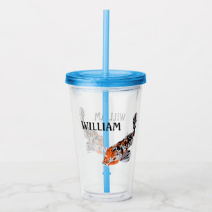 Koi Fish Illustration Orange and Blue Personalized Acrylic Tumbler
