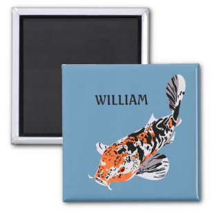 Koi Fish Illustration Orange and Blue Personalized Magnet