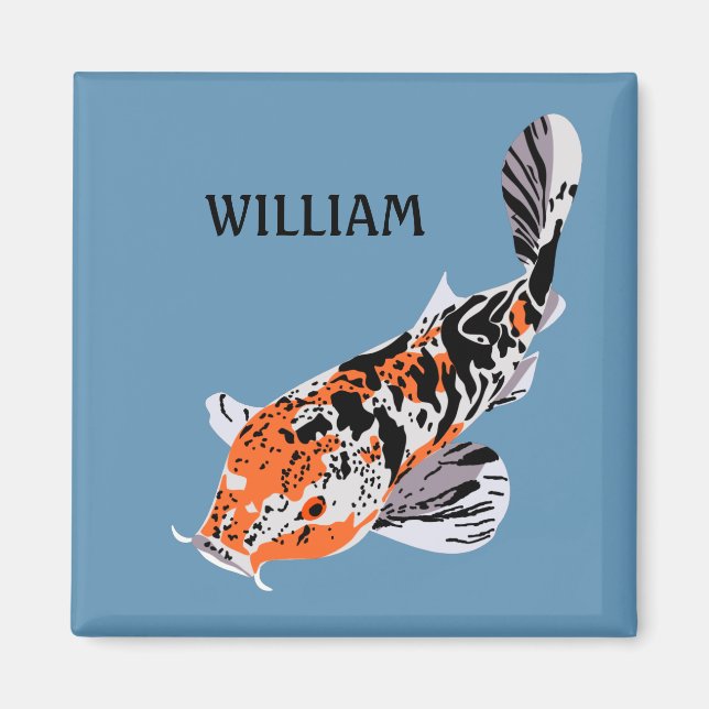 Koi Fish Illustration Orange and Blue Personalized Magnet (Front)
