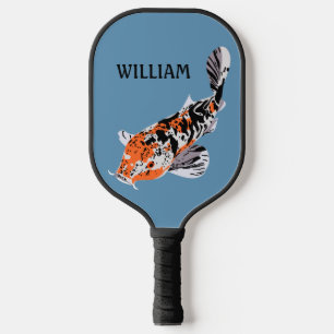 Koi Fish Illustration Orange and Blue Personalized Pickleball Paddle