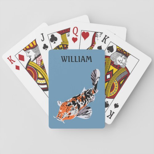 Koi Fish Illustration Orange and Blue Personalized Poker Cards