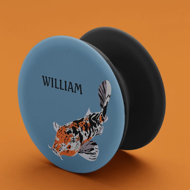 Koi Fish Illustration Orange and Blue Personalized PopSocket (Creator Uploaded)